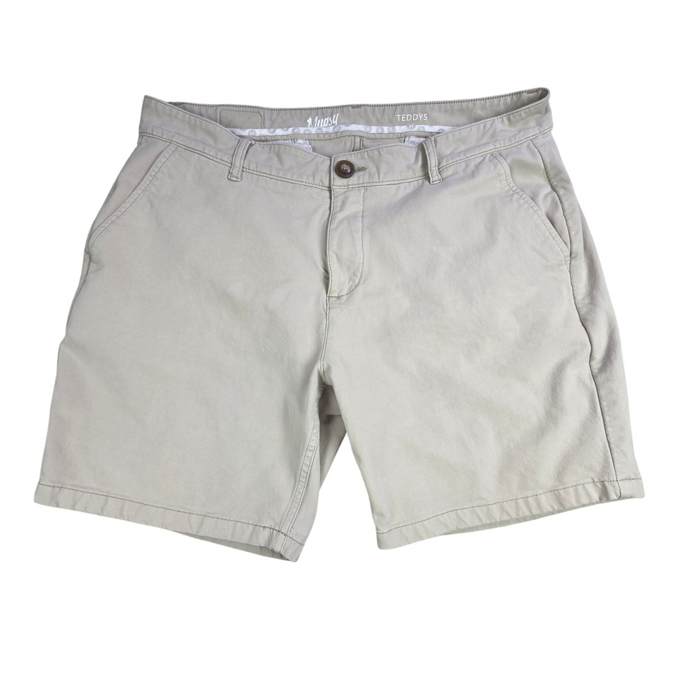 Mugsy Jeans Teddys Khaki‎ Tan Chino Shorts Mens 35x7 Stretch Beach Vacation